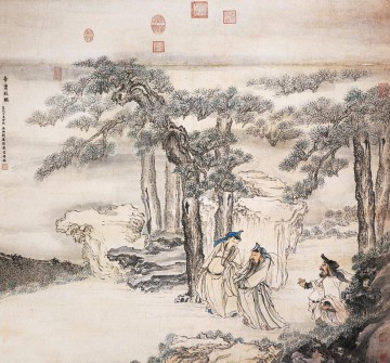 assistants of emperor old China ink Oil Paintings